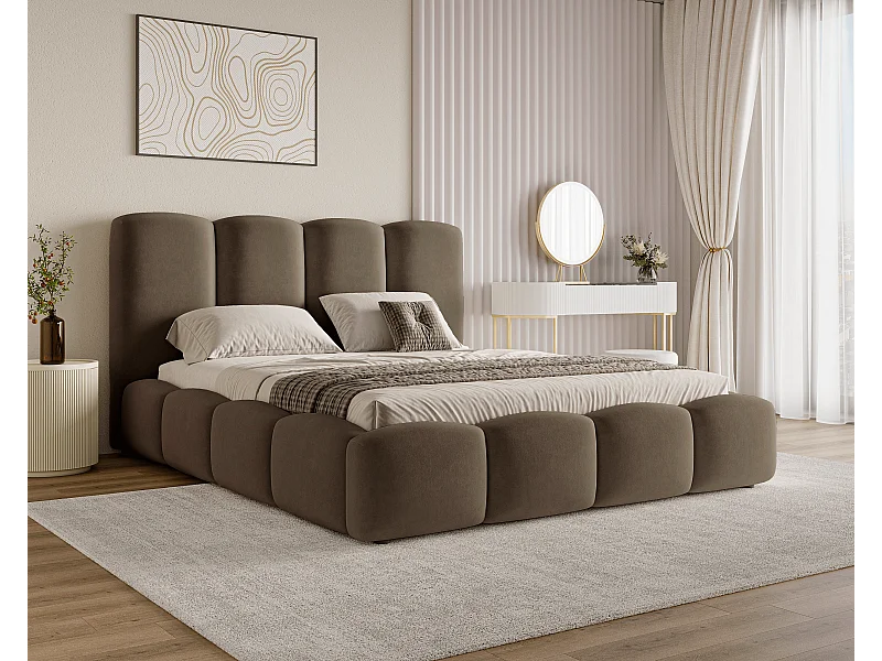 BESILIO Łóżko chmurka z pojemnikiem i stelażem 160x200 Puffy - welurowe łóżko tapicerowane - Brązowy