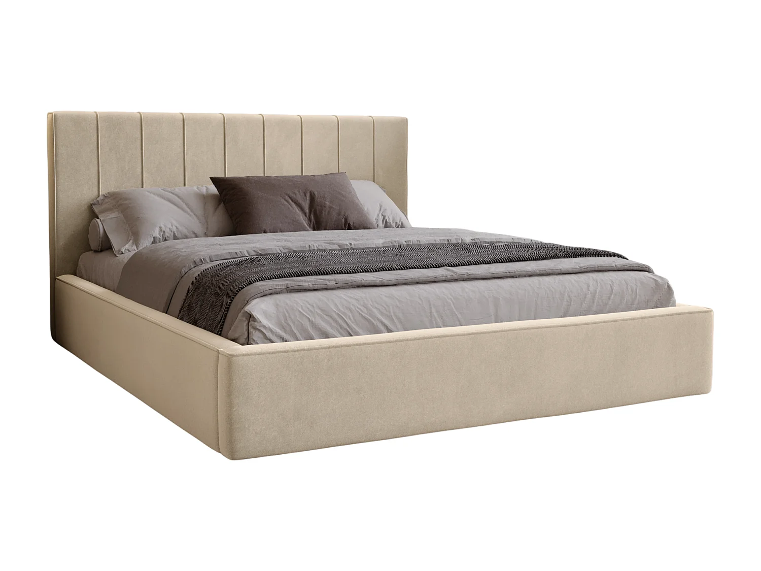 BESILIO Stilvolles Polsterbett 120x200 Persea – Metallrahmen, Bettkasten, dekorative Paspel – Cremefarben