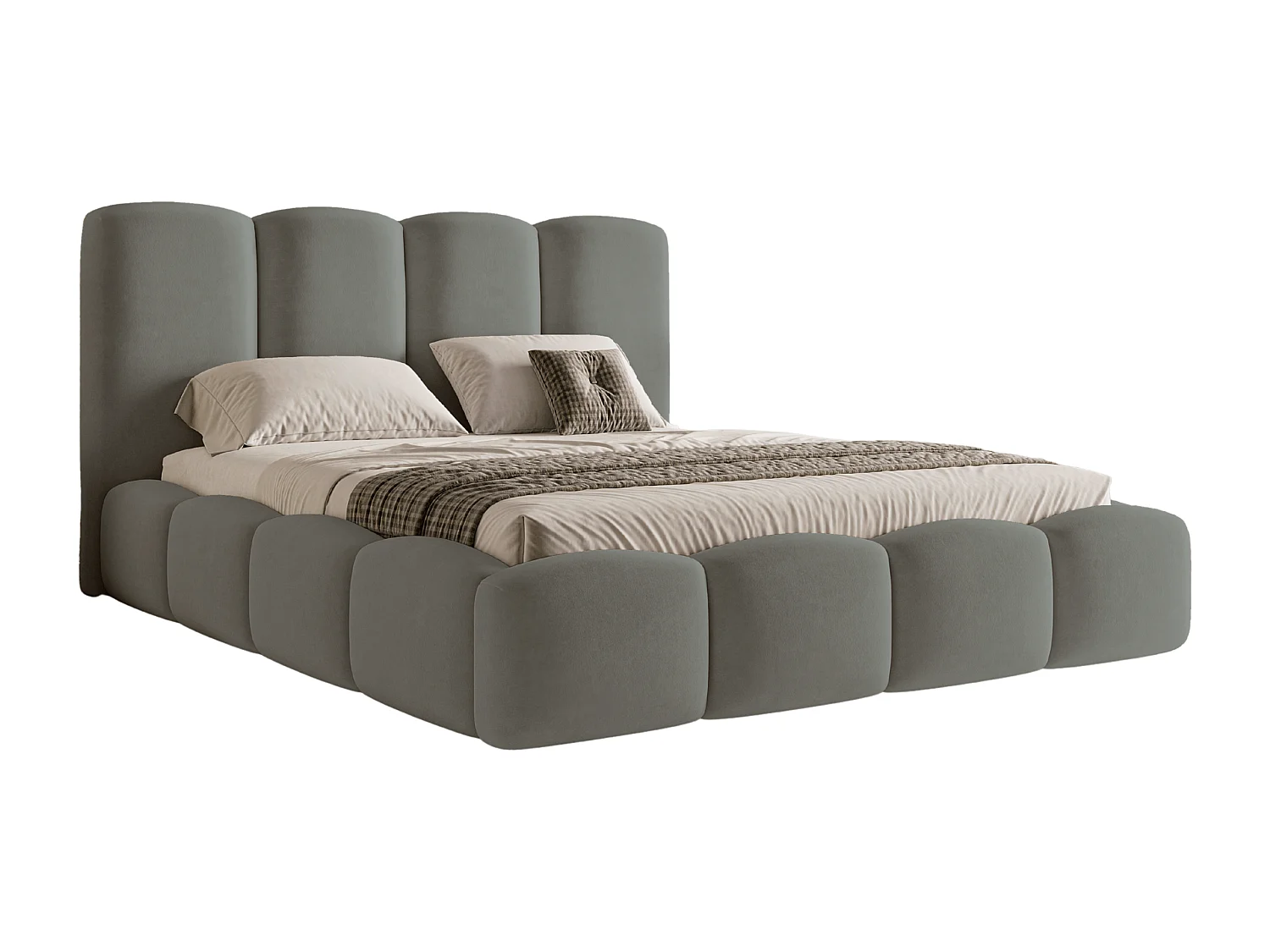 BESILIO Wolkenbed met opbergruimte en lattenbodem 180x200 Puffy – gestoffeerd fluwelen bed – Grijs