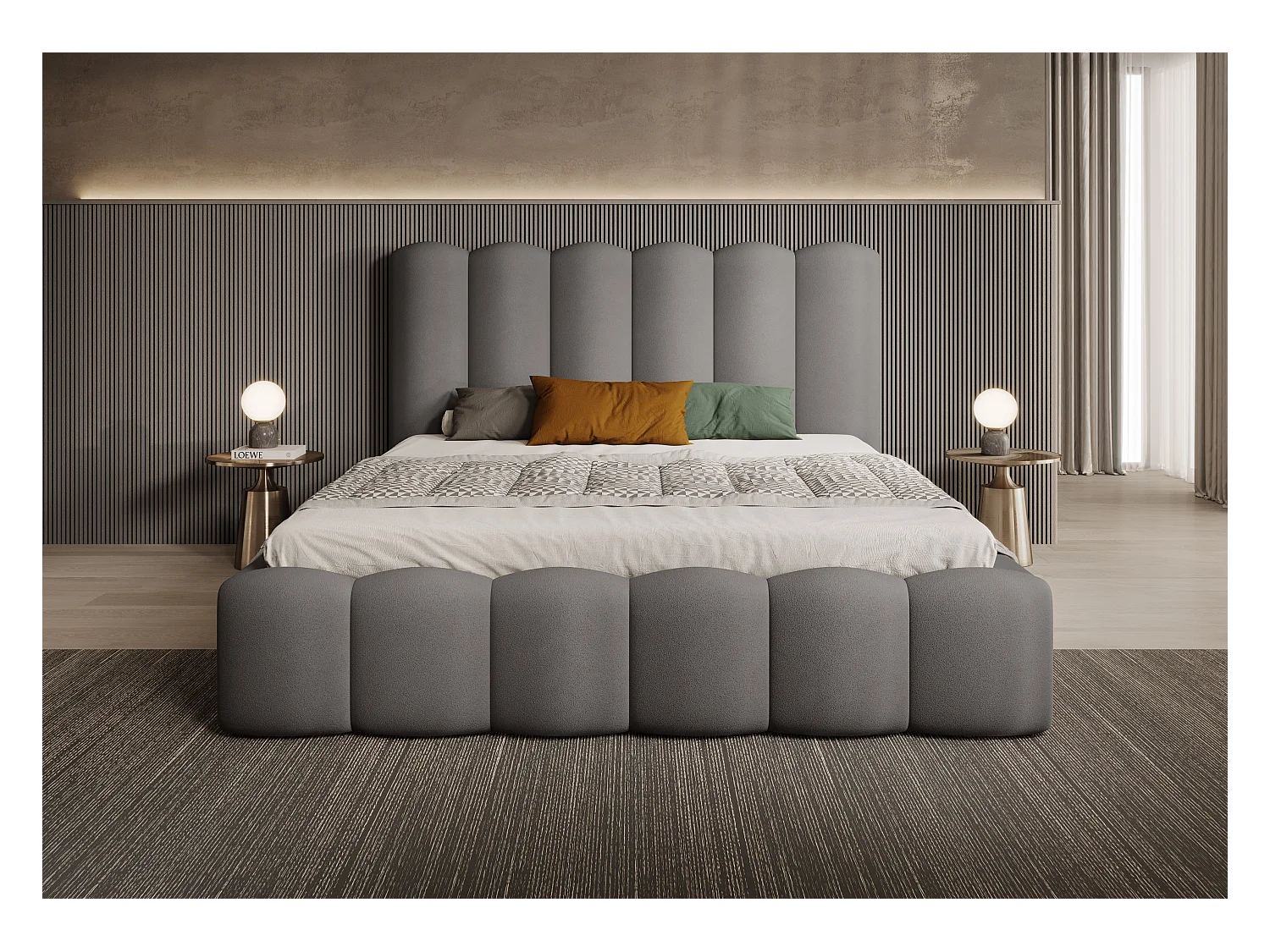 BESILIO Gestoffeerd bed met opbergruimte en lattenbodem 200x200 Tessa – fluwelen slaapkamerbed – Grijs