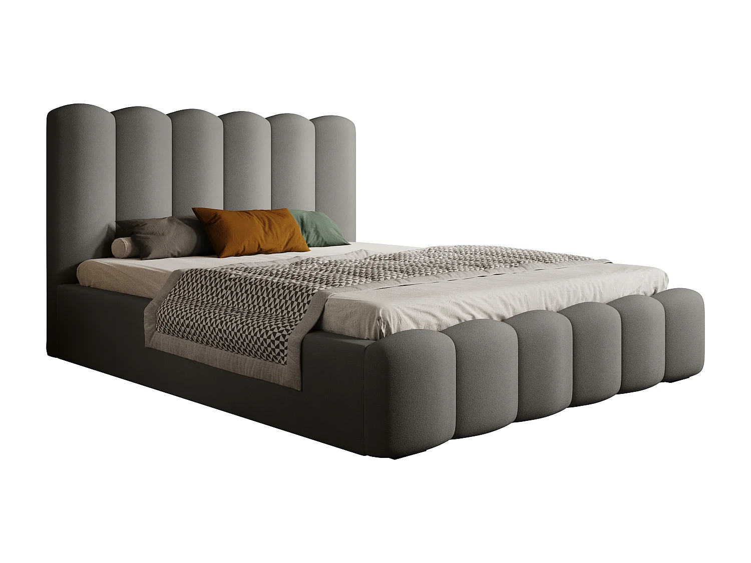 BESILIO Lit tapissé avec coffre de rangement et sommier 200x200 Tessa – lit en velours pour la chambre – Gris