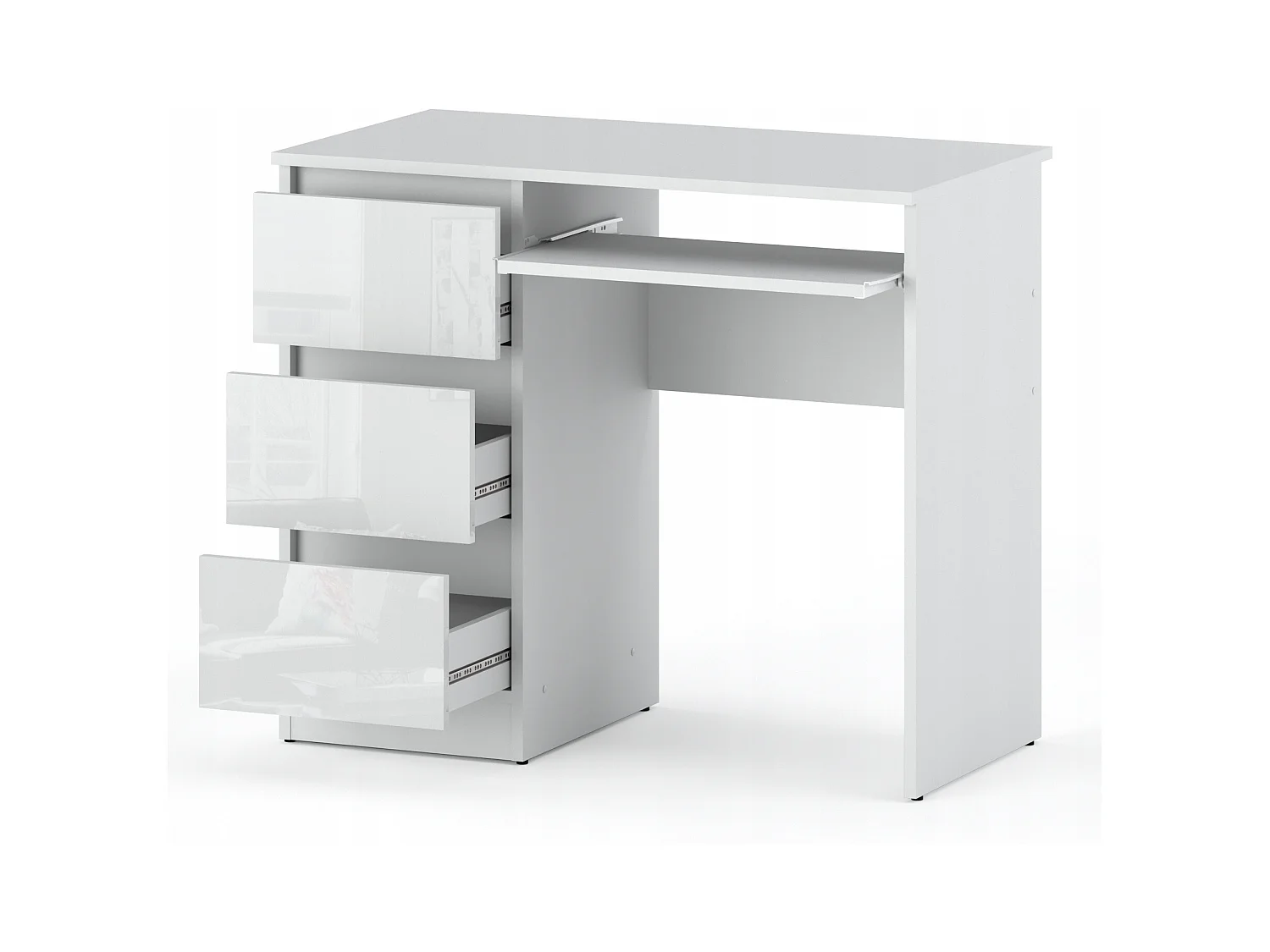 Bureau d’ordinateur -scolaire - gaming à 3 tiroirs –  Blanc brillant 90x50x77 cm