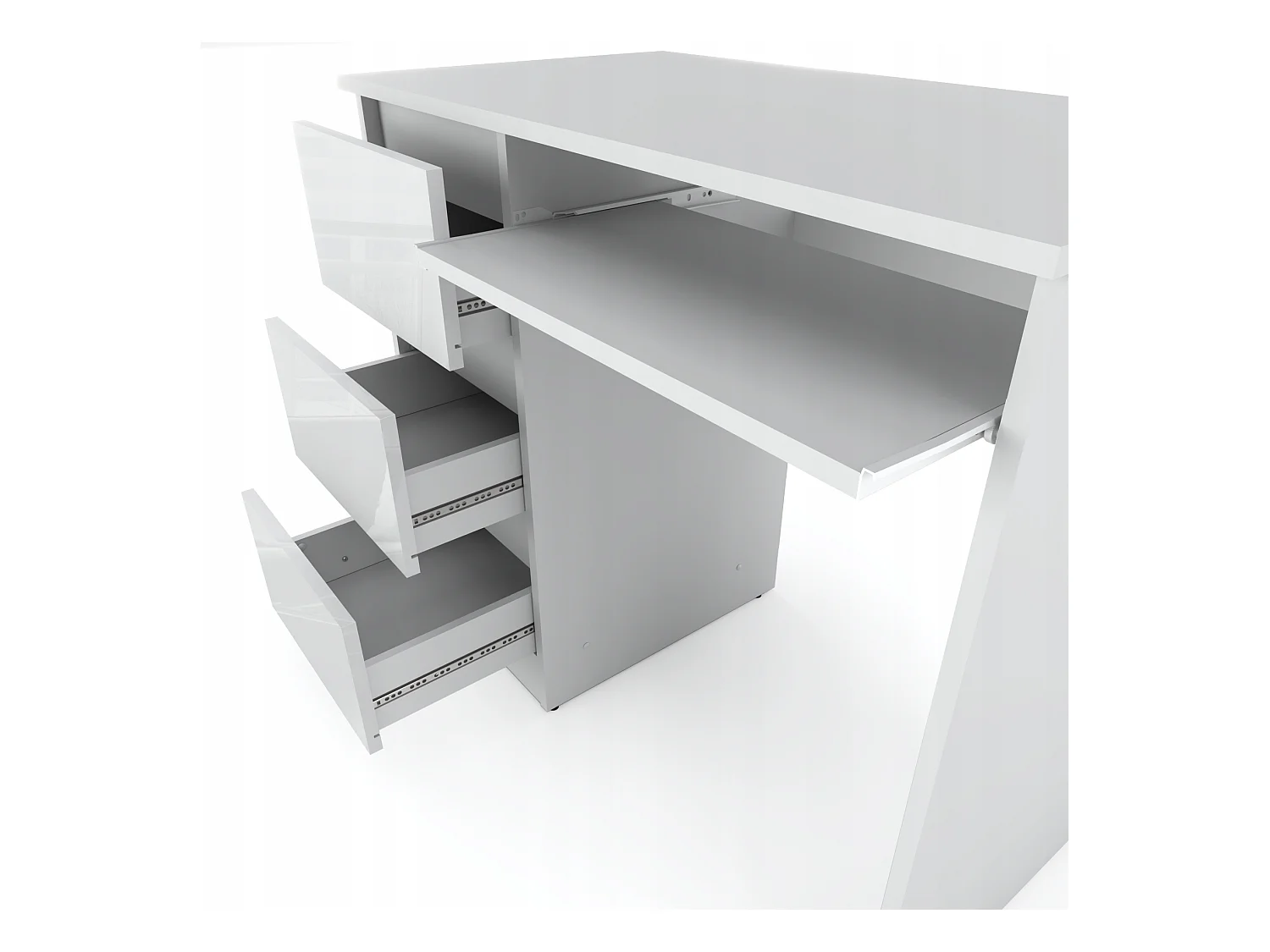 Bureau d’ordinateur -scolaire - gaming à 3 tiroirs –  Blanc brillant 90x50x77 cm