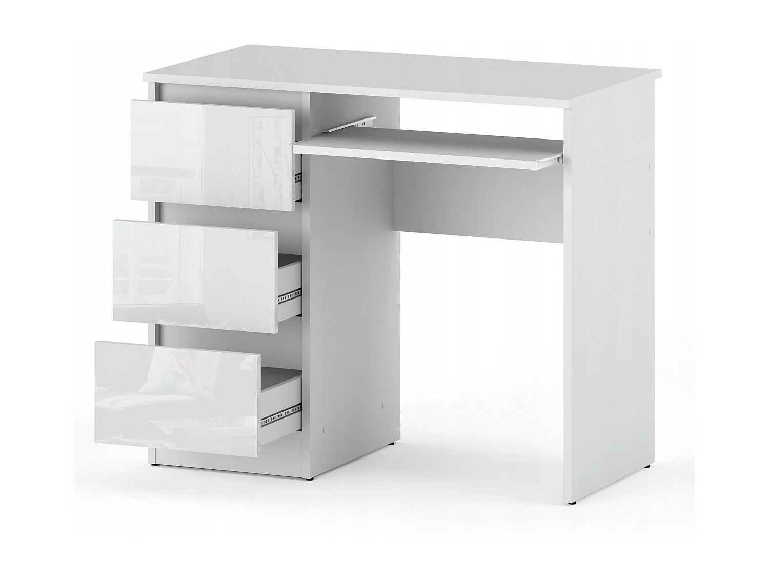 Bureau d’ordinateur -scolaire - gaming à 3 tiroirs –  Blanc brillant 90x50x77 cm