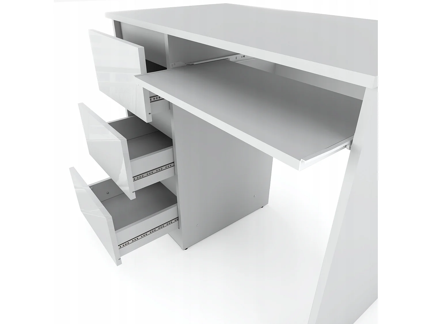 Bureau d’ordinateur -scolaire - gaming à 3 tiroirs –  Blanc brillant 90x50x77 cm