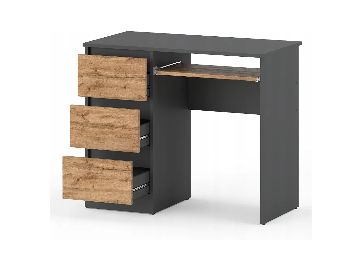 Bureau d’ordinateur -scolaire- gaming à 3 tiroirs – Gris Chêne Wotan 90x50x77 cm