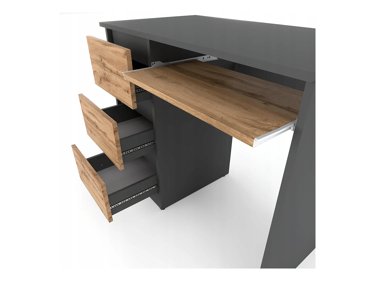 Bureau d’ordinateur -scolaire- gaming à 3 tiroirs – Gris Chêne Wotan 90x50x77 cm