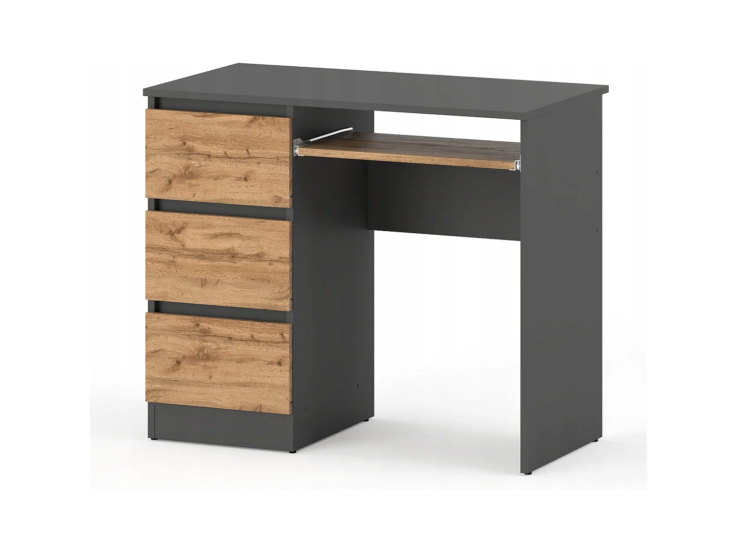 Bureau d’ordinateur -scolaire- gaming à 3 tiroirs – Gris Chêne Wotan 90x50x77 cm