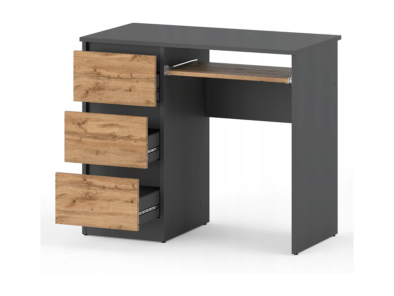 Bureau d’ordinateur -scolaire- gaming à 3 tiroirs – Gris Chêne Wotan 90x50x77 cm