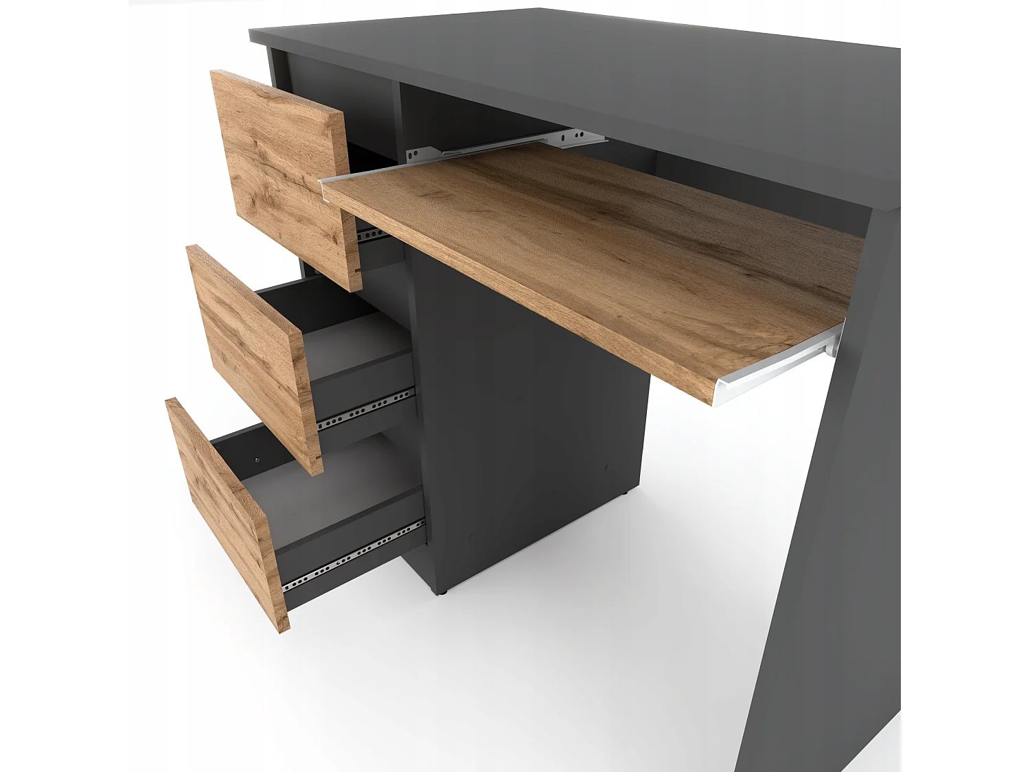 Bureau d’ordinateur -scolaire- gaming à 3 tiroirs – Gris Chêne Wotan 90x50x77 cm