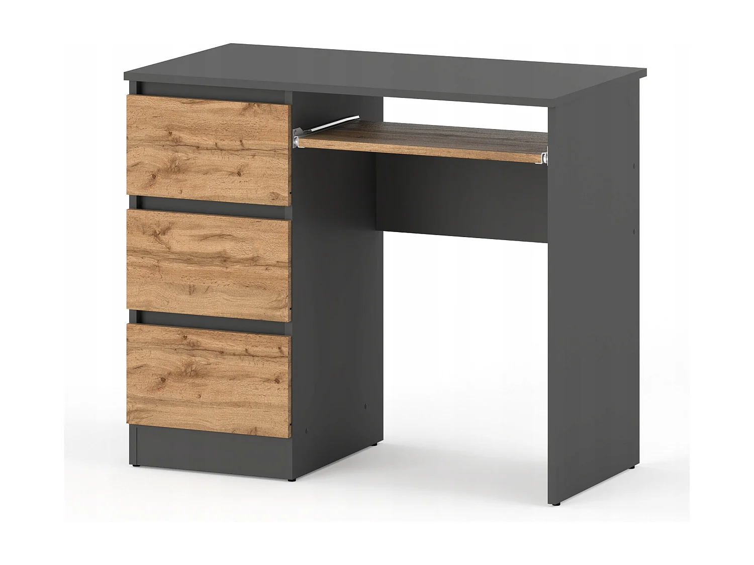 Bureau d’ordinateur -scolaire- gaming à 3 tiroirs – Gris Chêne Wotan 90x50x77 cm
