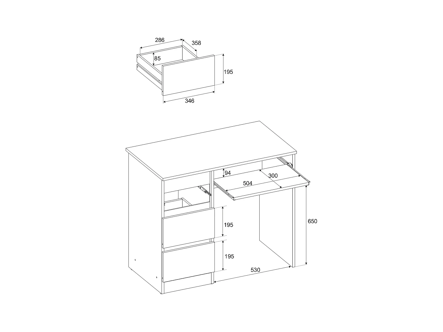 Bureau d’ordinateur -scolaire - gaming à 3 tiroirs –  Chêne Sonoma 90x50x77 cm