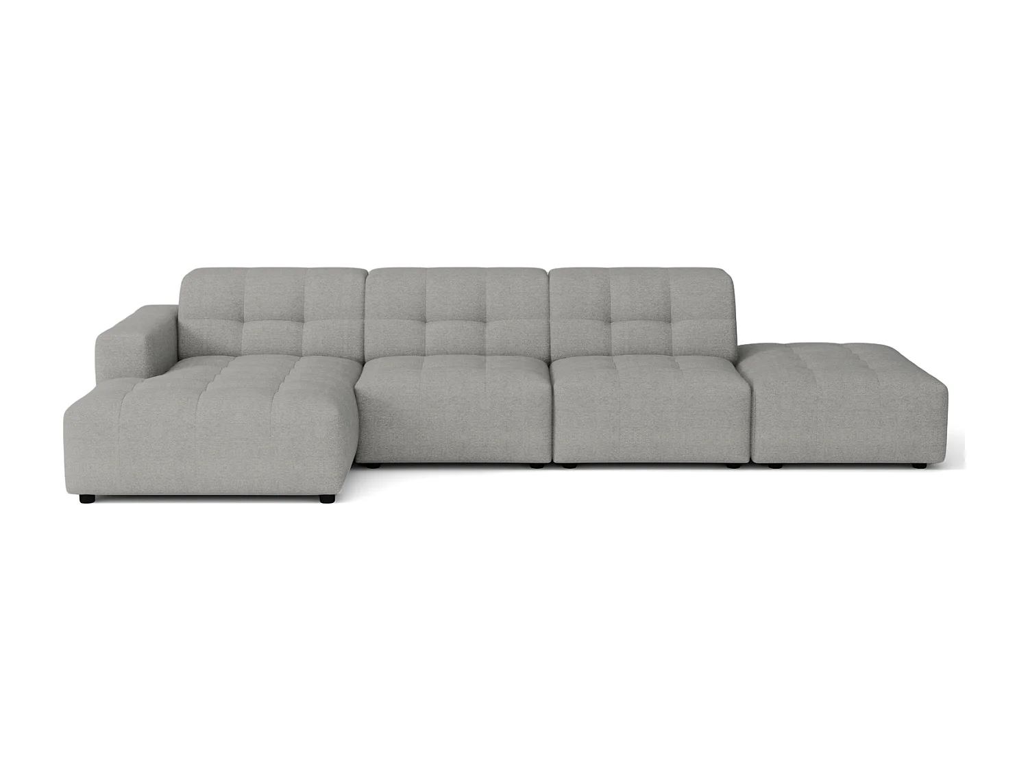 Canapé d’angle gauche avec pouf Bergamo B– tissu Raven 7 gris, 341×166×70 cm
