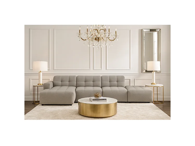 Canapé d’angle gauche avec pouf Bergamo B– tissu Raven 7 gris, 341×166×70 cm