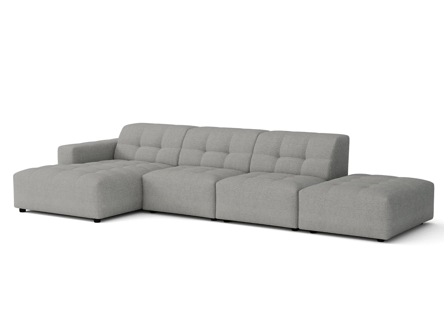 Canapé d’angle gauche avec pouf Bergamo B– tissu Raven 7 gris, 341×166×70 cm