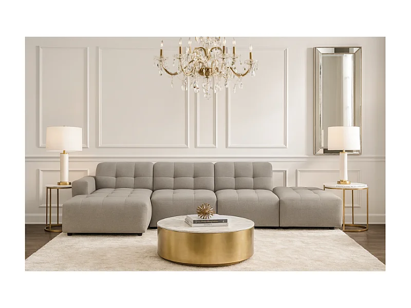 Canapé d’angle gauche avec pouf Bergamo B– tissu Raven 7 gris, 341×166×70 cm