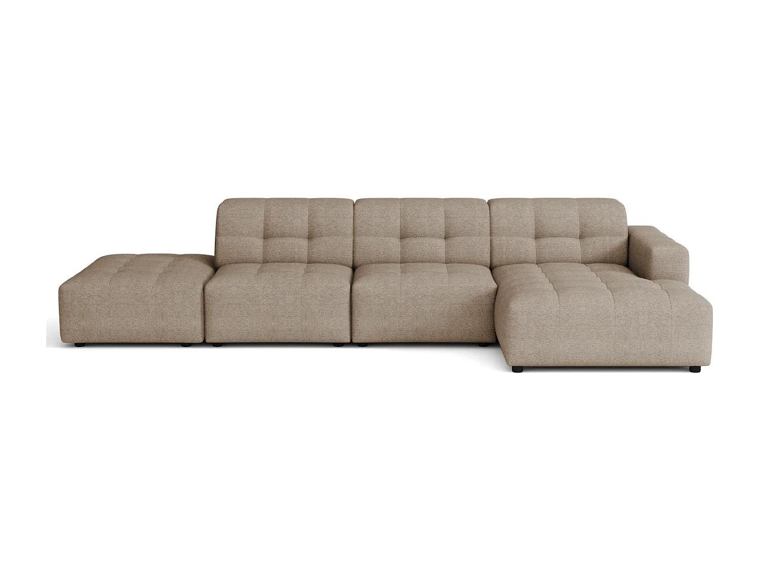 Canapé d’angle droit avec pouf Bergamo B– tissu Raven 30 beige, 341×166×70 cm