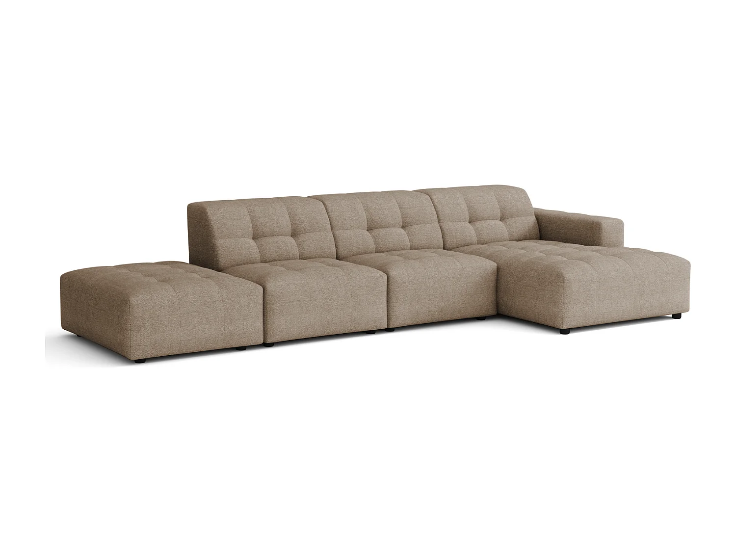 Canapé d’angle droit avec pouf Bergamo B– tissu Raven 30 beige, 341×166×70 cm