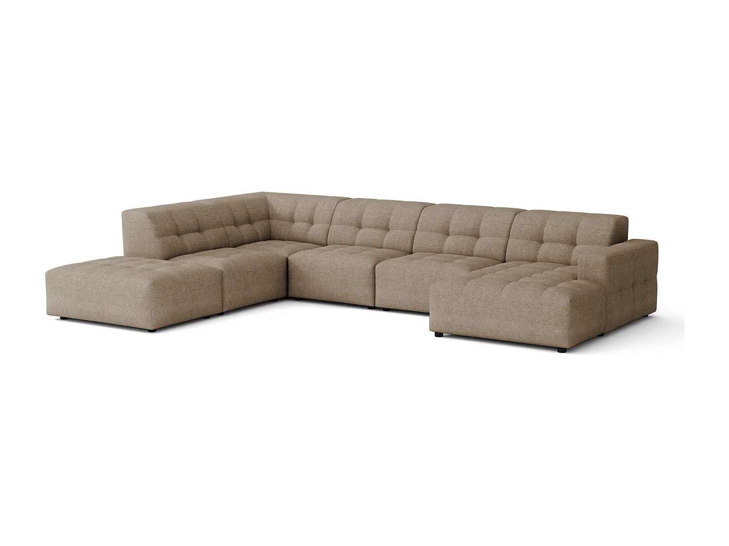 Canapé d’angle droit avec pouf Bergamo C– tissu Raven 30 beige,  364×262×70 cm