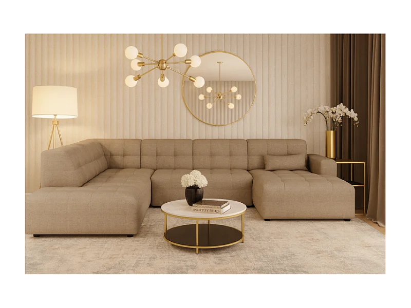 Canapé d’angle droit avec pouf Bergamo C– tissu Raven 30 beige,  364×262×70 cm