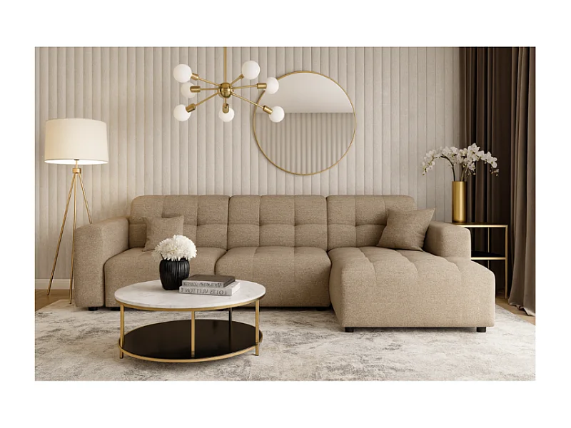 Canapé d’angle Bergamo A– angle droit, tissu Raven 30 beige, 284×166×70 cm