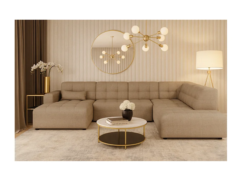 Canapé d’angle gauche avec pou fBergamo C – tissu Raven 30 beige,  364×262×70 cm