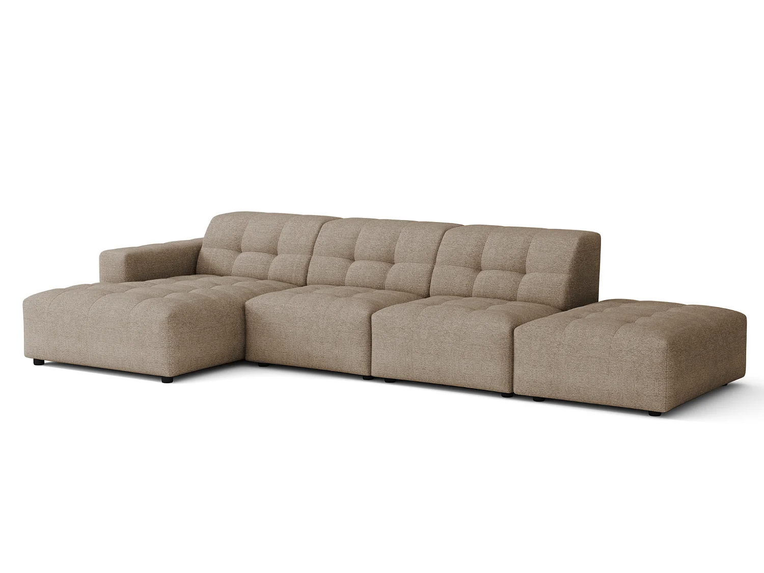 Canapé d’angle gauche avec pou fBergamo B – tissu Raven 30 beige, 341×166×70 cm