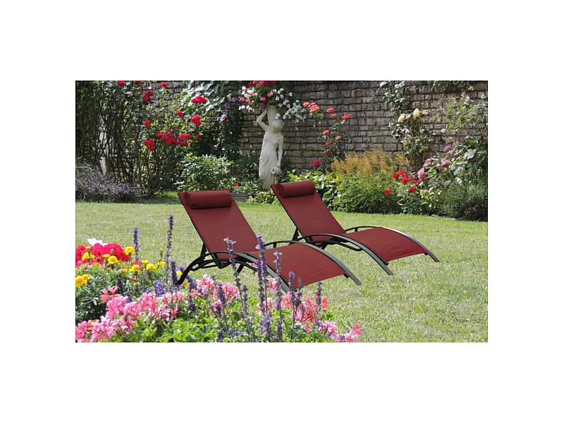 Set di 2 lettini MONACO - Rosso bordeaux (sedia sdraio)