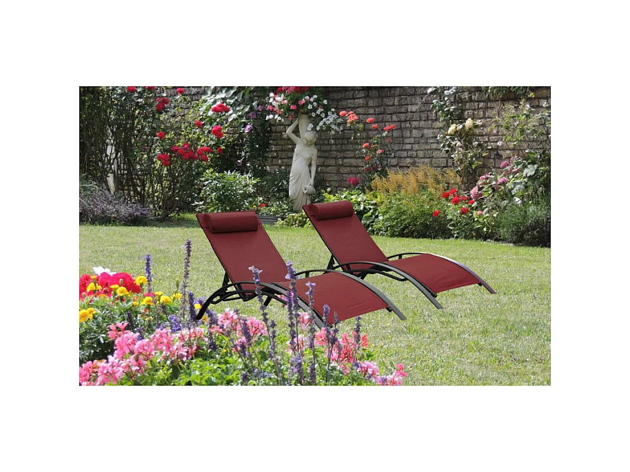 Set di 2 lettini MONACO - Rosso bordeaux (sedia sdraio)