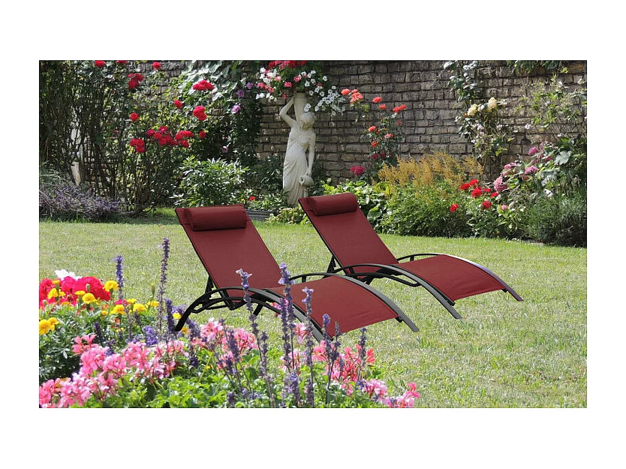 Set di 2 lettini MONACO - Rosso bordeaux (sedia sdraio)