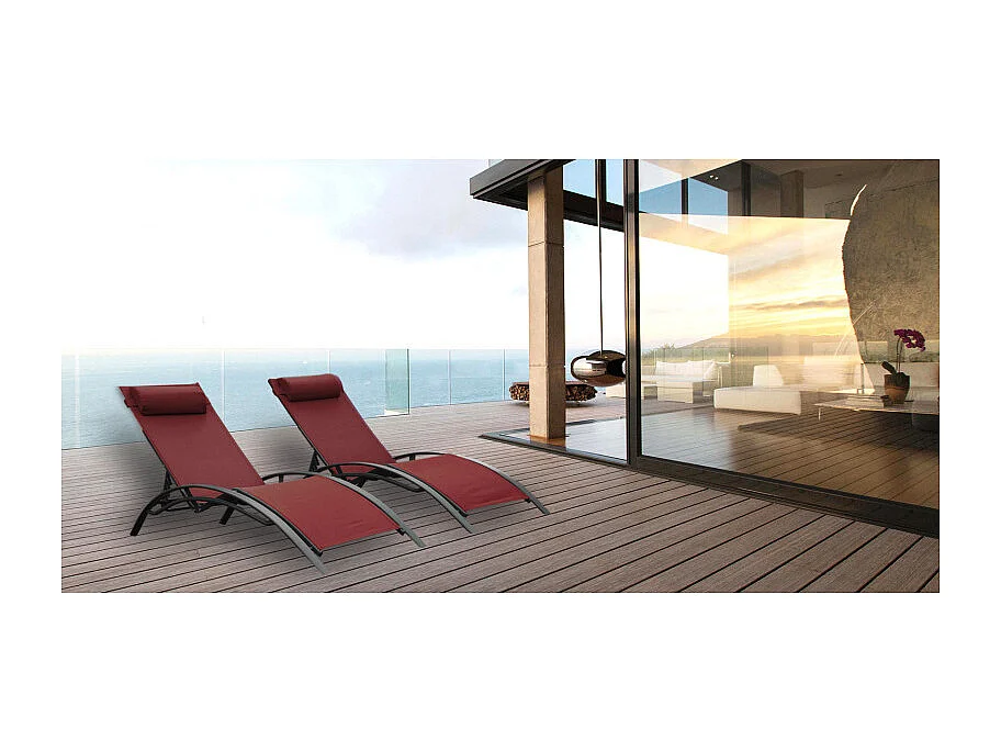Set di 2 lettini MONACO - Rosso bordeaux (sedia sdraio)
