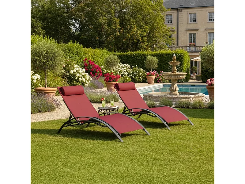Set di 2 lettini MONACO - Rosso bordeaux (sedia sdraio)