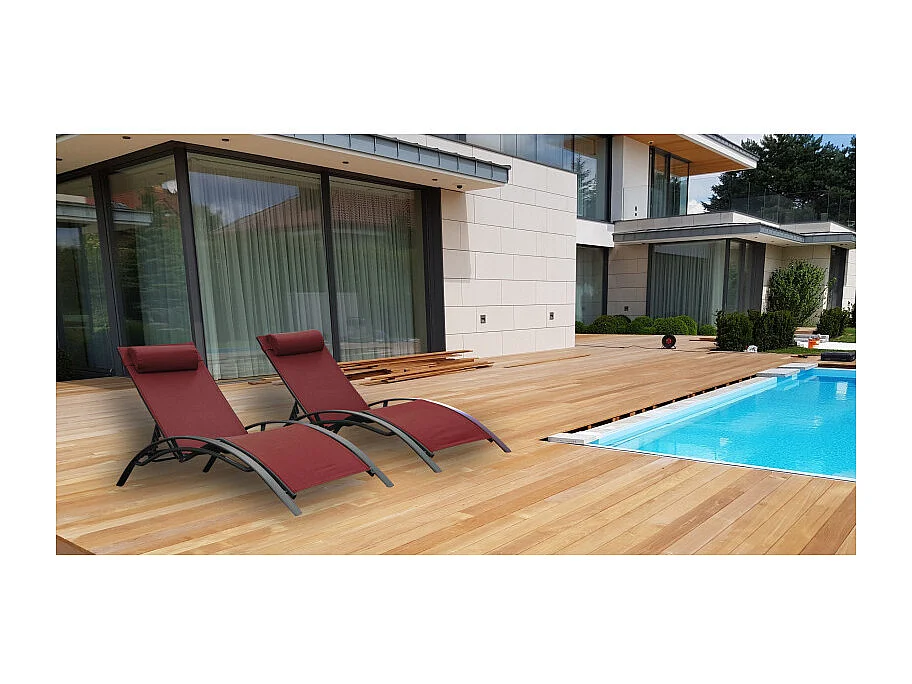 Set di 2 lettini MONACO - Rosso bordeaux (sedia sdraio)