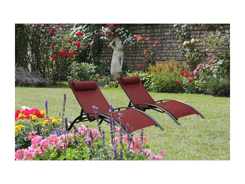 Set di 2 lettini MONACO - Rosso bordeaux (sedia sdraio)