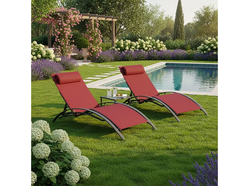 Set di 2 lettini MONACO - Rosso bordeaux (sedia sdraio)