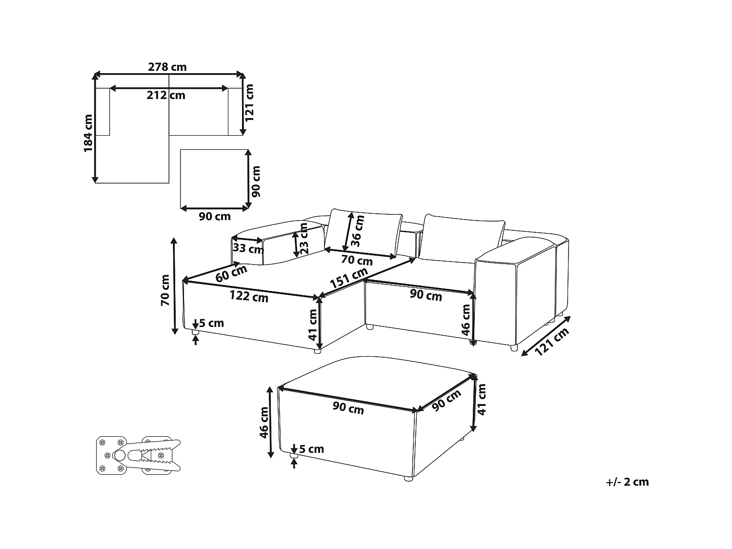 Canapé d'Angle à gauche Moderne en Tissu Modulable 3 Places avec Pouf Vert Clair Brande