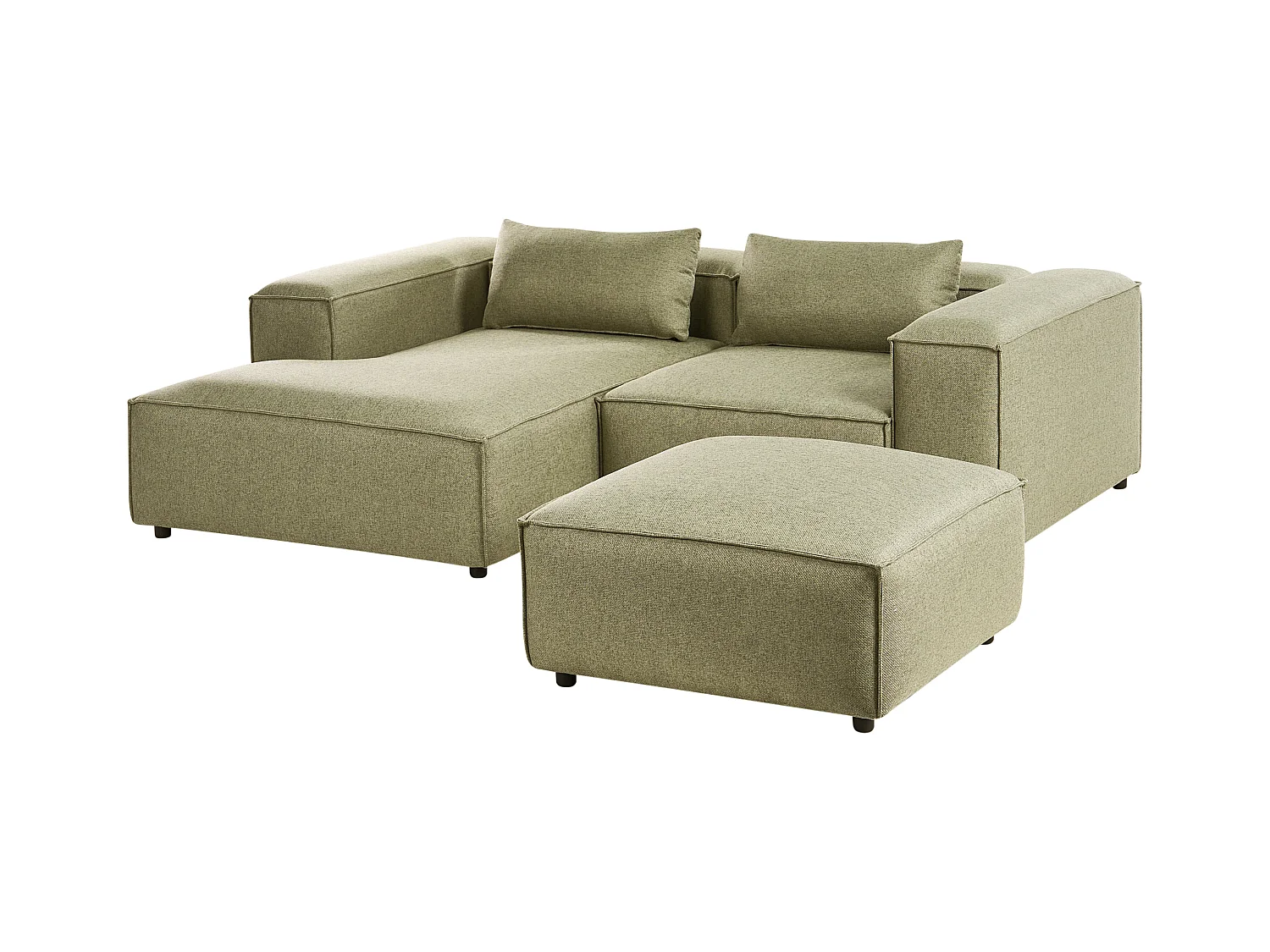 Canapé d'Angle à gauche Moderne en Tissu Modulable 3 Places avec Pouf Vert Clair Brande