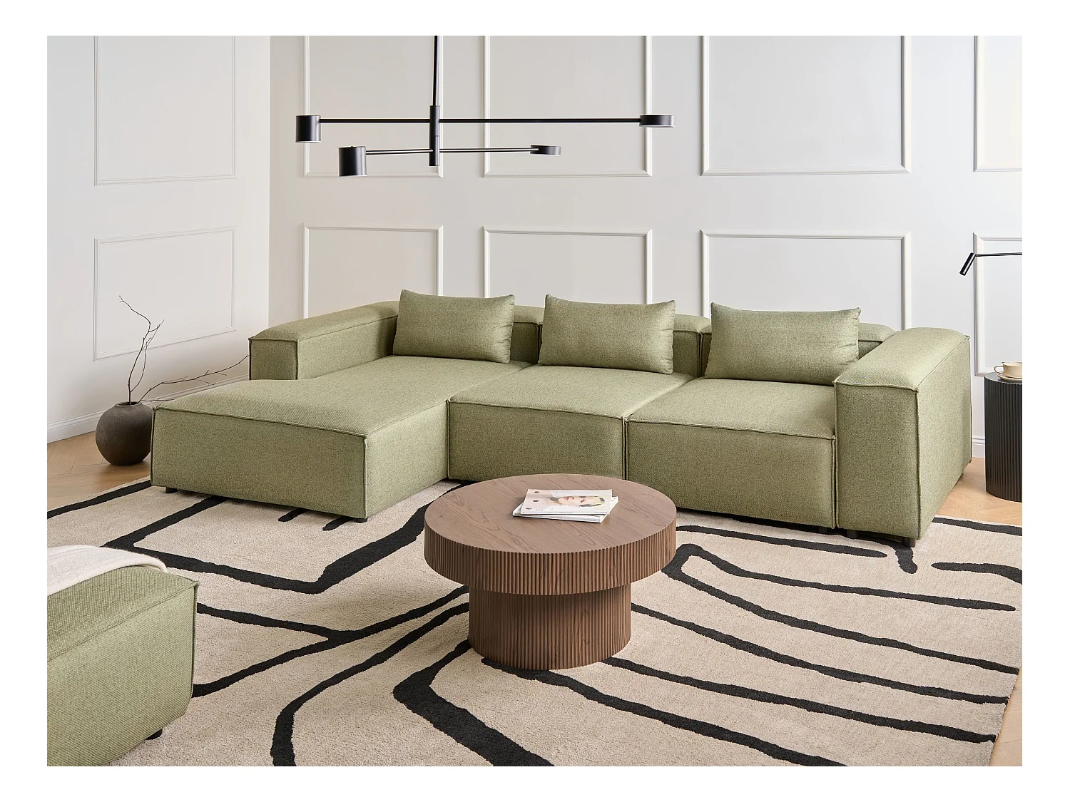 Canapé d'Angle à gauche Modulable Moderne en Tissu 4 Places avec Accoudoirs Vert Clair Brande