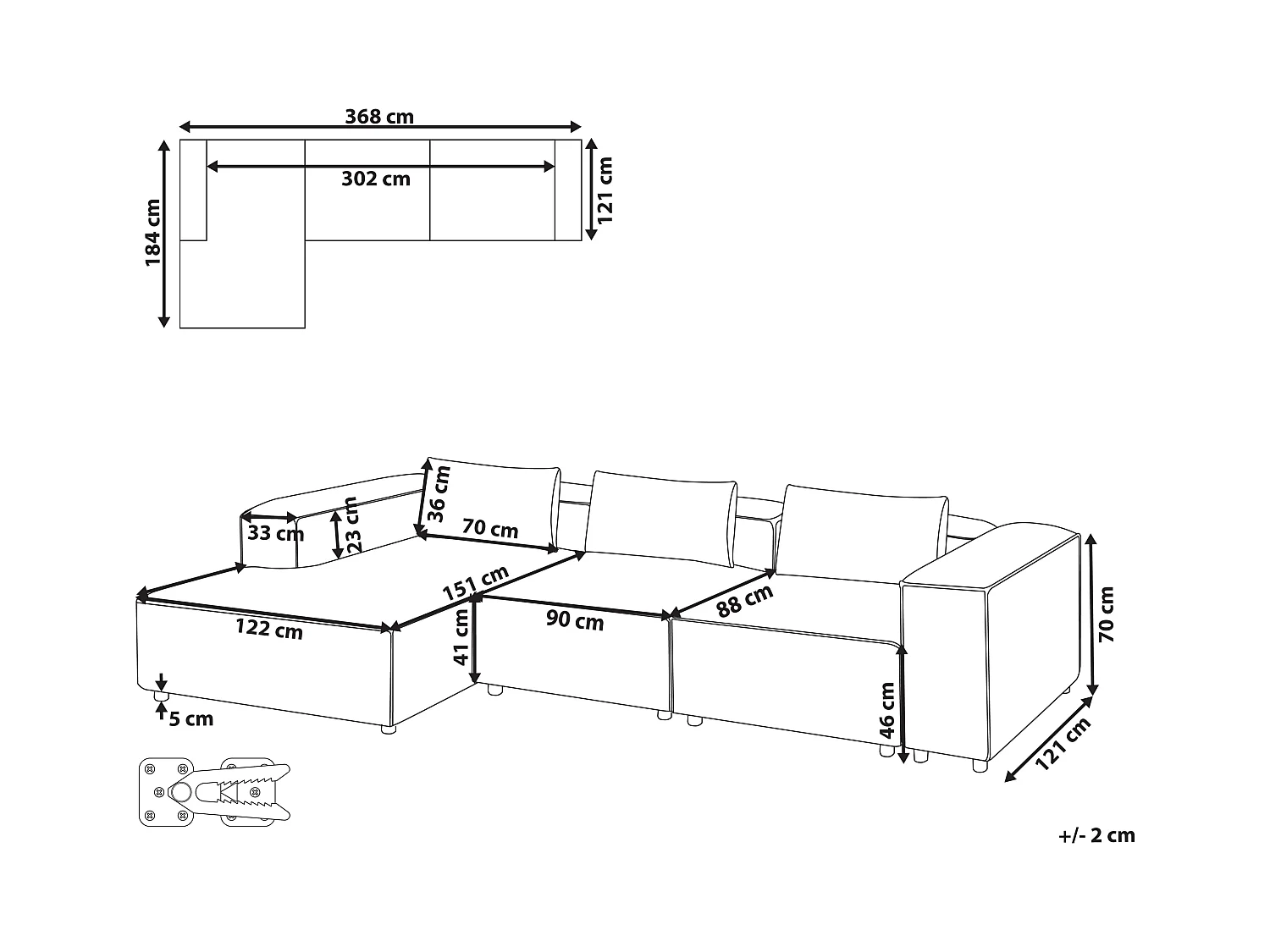 Canapé d'Angle à gauche Modulable Moderne en Tissu 4 Places avec Accoudoirs Vert Clair Brande