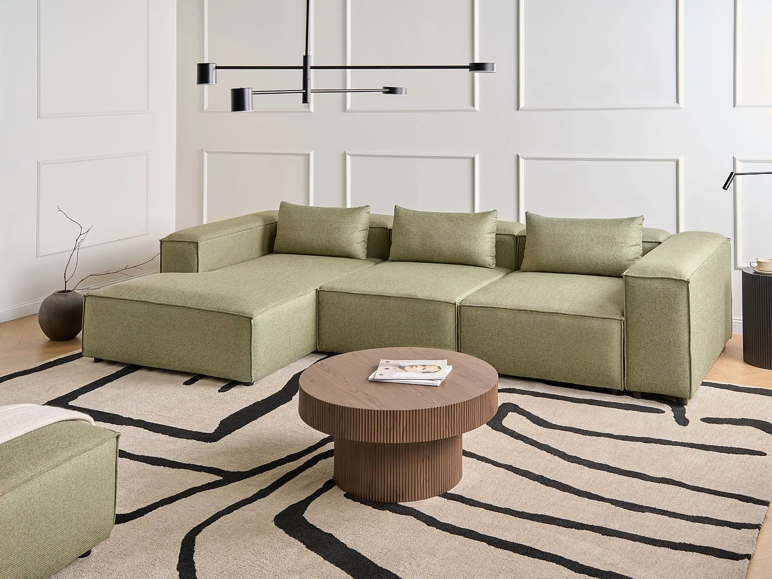 Canapé d'Angle à gauche Modulable Moderne en Tissu 4 Places avec Accoudoirs Vert Clair Brande