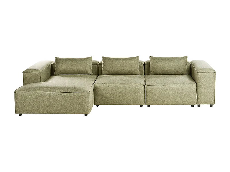 Canapé d'Angle à gauche Modulable Moderne en Tissu 4 Places avec Accoudoirs Vert Clair Brande