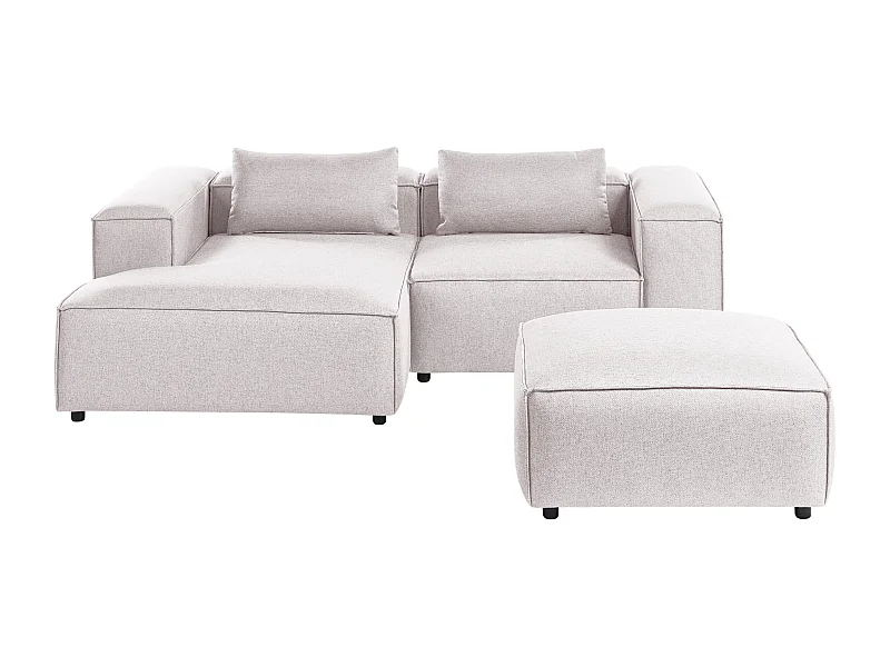 Canapé d'Angle à gauche Moderne en Tissu Modulable 3 Places avec Pouf Marron Clair Brande