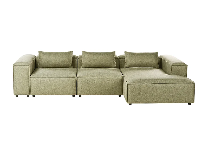 Canapé d'Angle à droite Modulable Moderne en Tissu 4 Places avec Accoudoirs Vert Clair Brande
