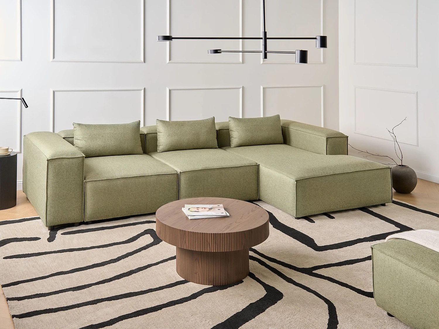 Canapé d'Angle à droite Modulable Moderne en Tissu 4 Places avec Accoudoirs Vert Clair Brande