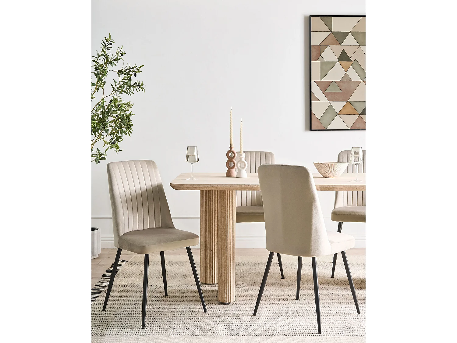 Lot de 4 chaises de salle à manger KIRBY Velours Beige