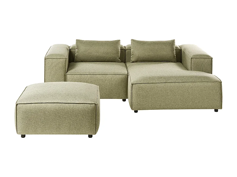 Canapé d'Angle à droite Moderne en Tissu Modulable 3 Places avec Pouf Vert Clair Brande