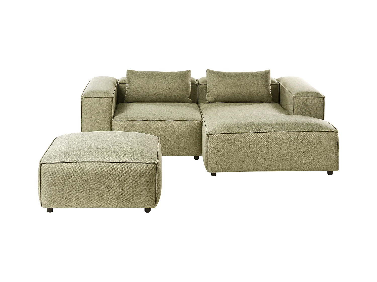 Canapé d'Angle à droite Moderne en Tissu Modulable 3 Places avec Pouf Vert Clair Brande