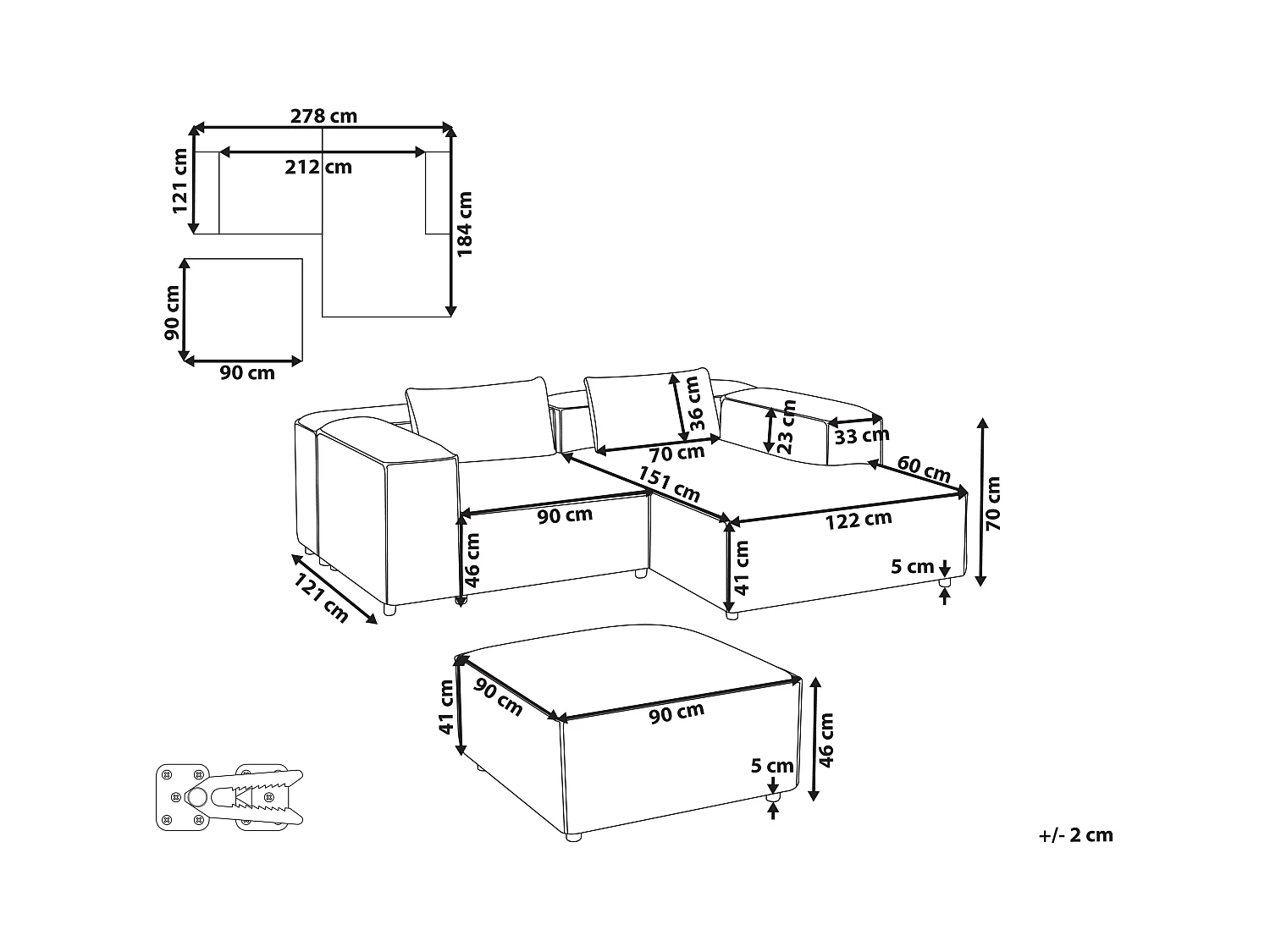Canapé d'Angle à droite Moderne en Tissu Modulable 3 Places avec Pouf Vert Clair Brande