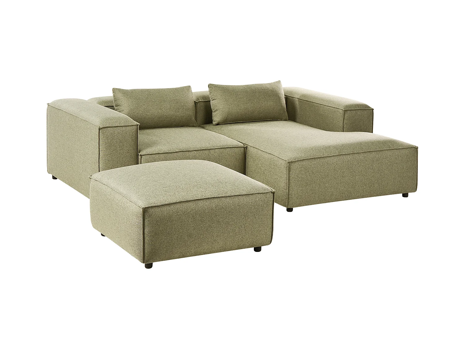 Canapé d'Angle à droite Moderne en Tissu Modulable 3 Places avec Pouf Vert Clair Brande