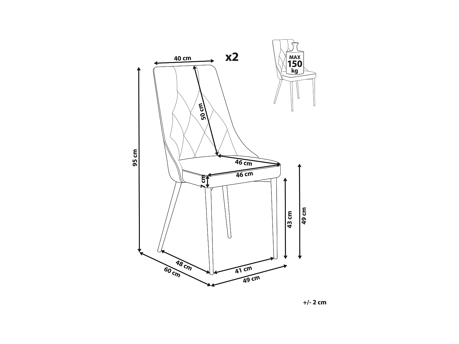 Lot de 2 chaises de salle à manger AVENIR Velours Noir
